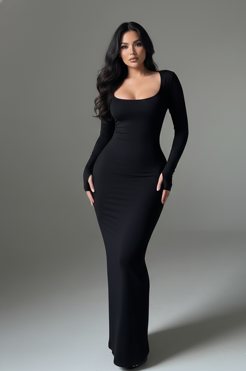 Chic Long Sleeve Black Bodycon