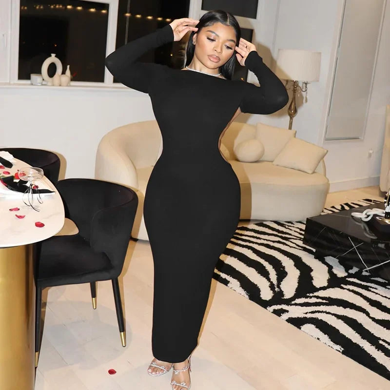 Elegant Backless Black Maxi