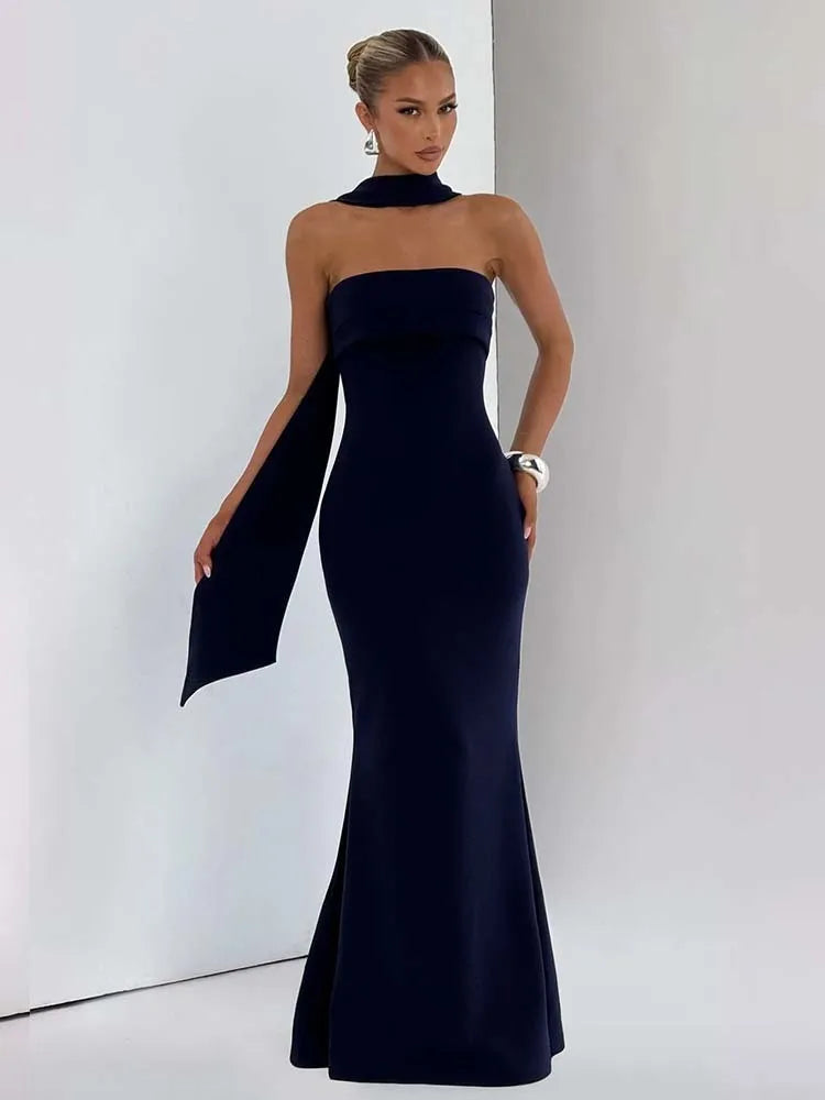 Elegant Scarf-Neck Maxi Dress