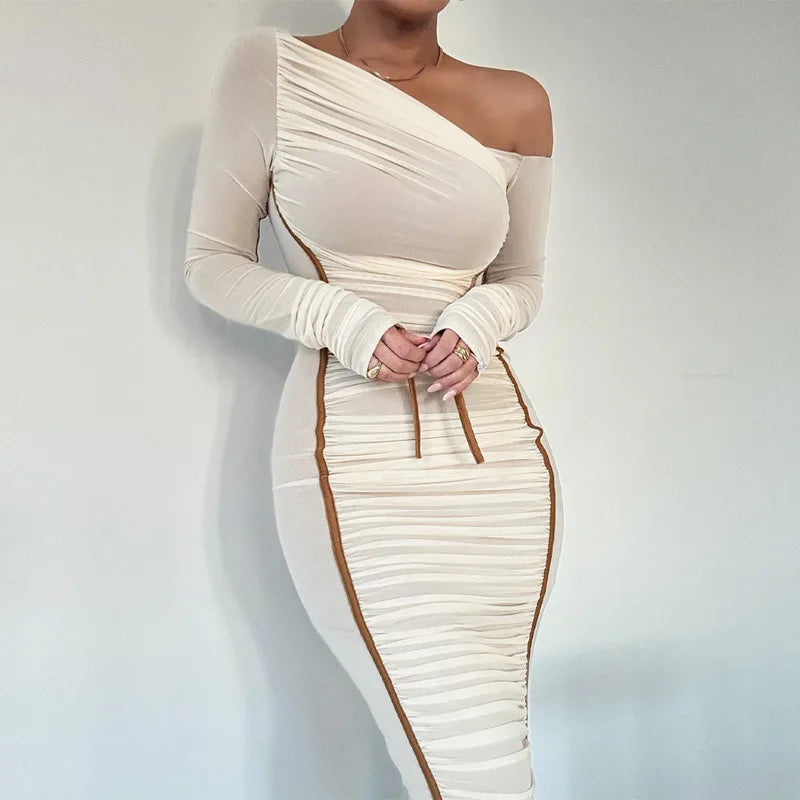 Diagonal Shoulder Mesh Midi