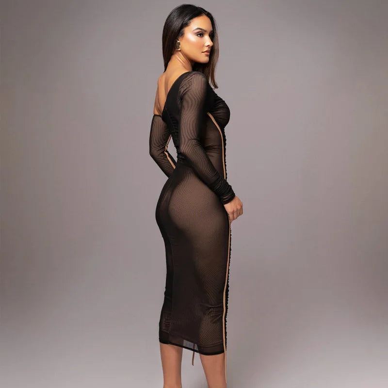 Diagonal Shoulder Mesh Midi
