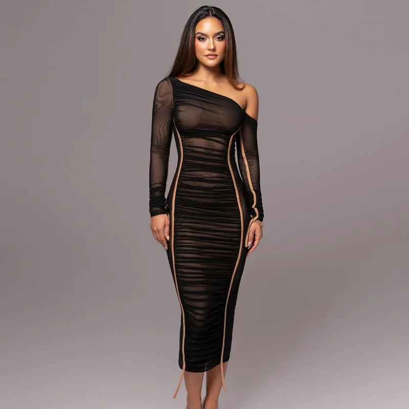 Diagonal Shoulder Mesh Midi