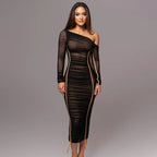 Diagonal Shoulder Mesh Midi