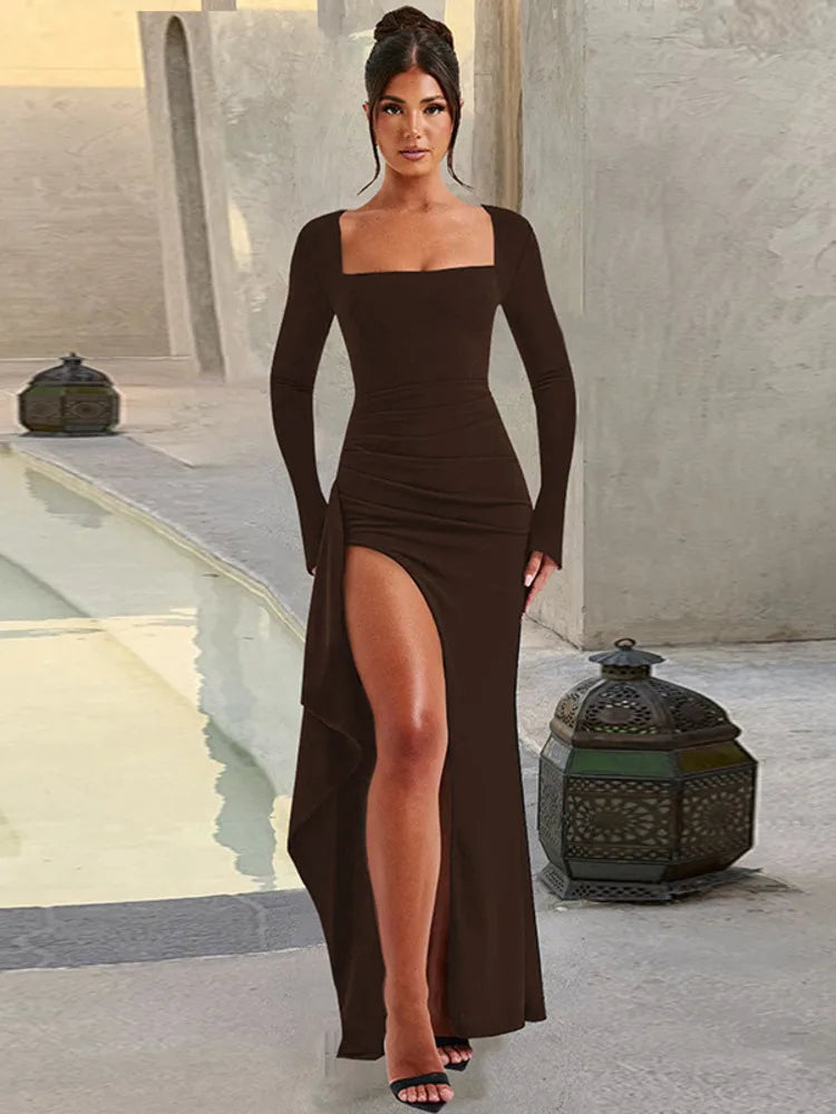 Ruffle High-Split Maxi Dress