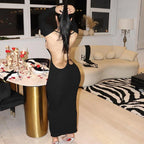 Elegant Backless Black Maxi