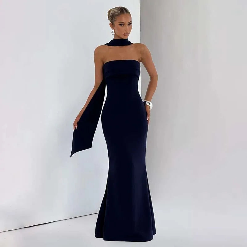 Elegant Scarf-Neck Maxi Dress