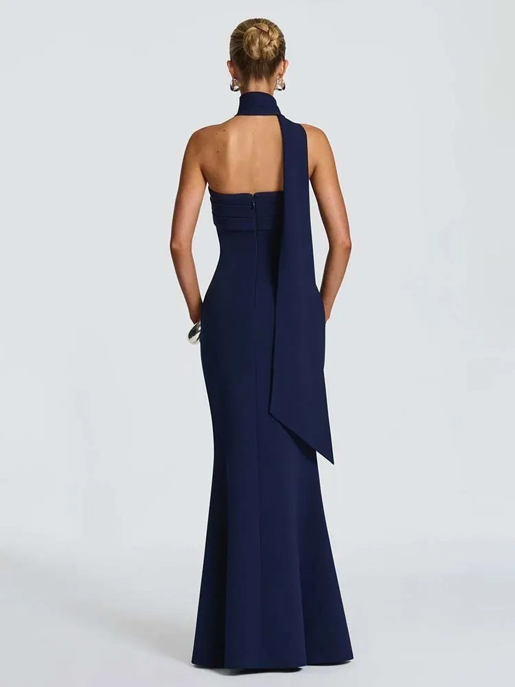 Elegant Scarf-Neck Maxi Dress