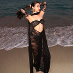 High-Slit Lace Evening Dress