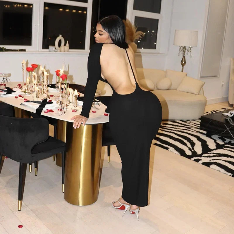 Elegant Backless Black Maxi