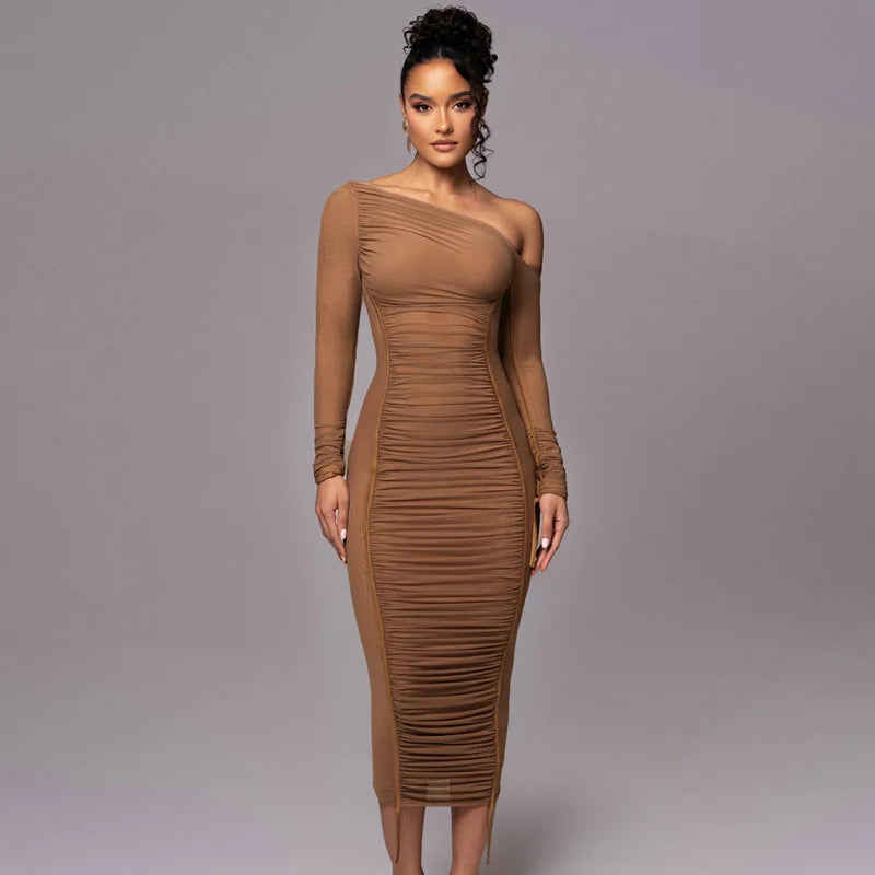 Diagonal Shoulder Mesh Midi