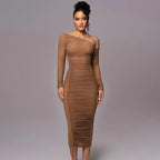 Diagonal Shoulder Mesh Midi