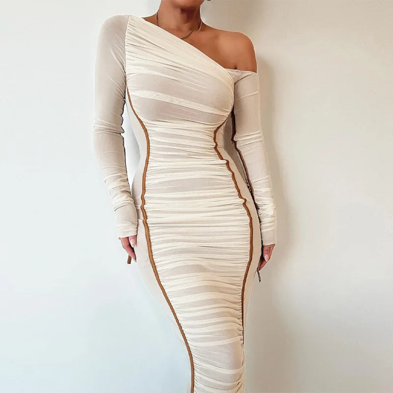 Diagonal Shoulder Mesh Midi