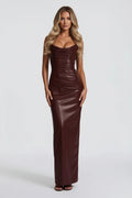 Draped Backless Leather Maxi