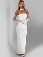 Scarf Collar Strapless Maxi Dress