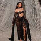 High-Slit Lace Evening Dress