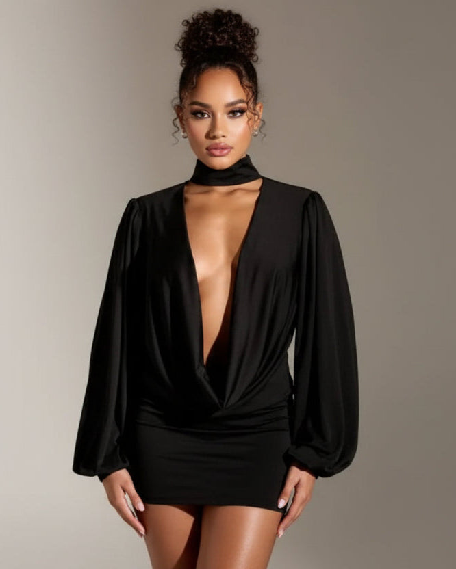 Deep V Bodycon Mini Dress